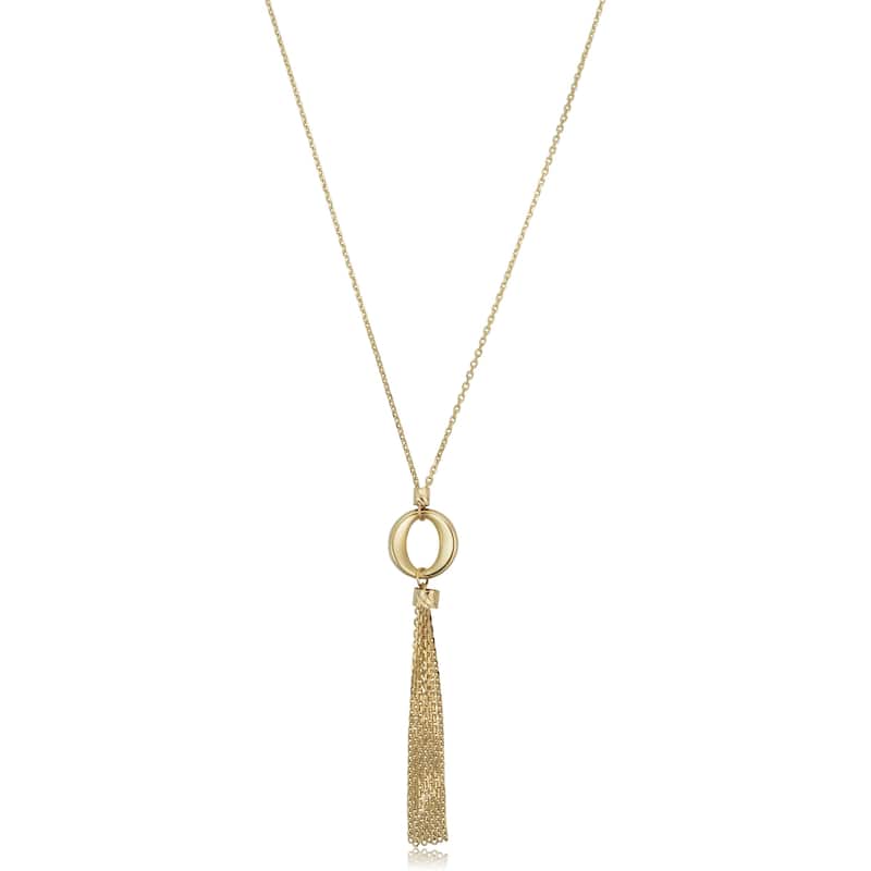 14k Yellow Gold Diamond Cut Tassel Drop Necklace (adjusts to 17 or 18 Inches)
