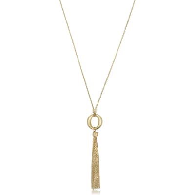 14k Yellow Gold Diamond Cut Tassel Drop Necklace (adjusts to 17 or 18 Inches)