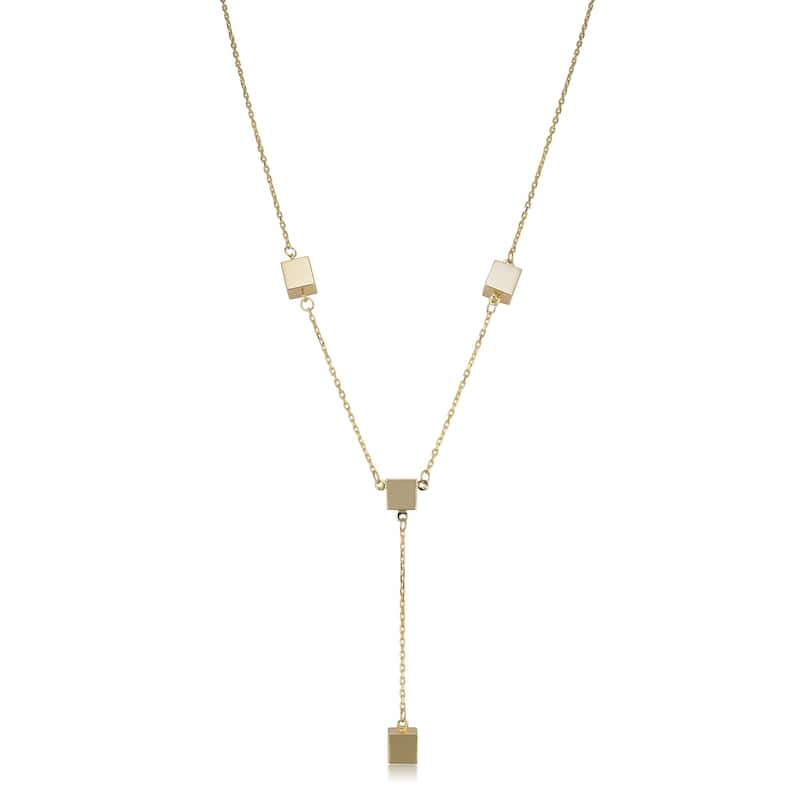14k Yellow Gold or Rose Gold Cube Station Adjustable Drop Necklace (adjusts to 17 or 18 inches)