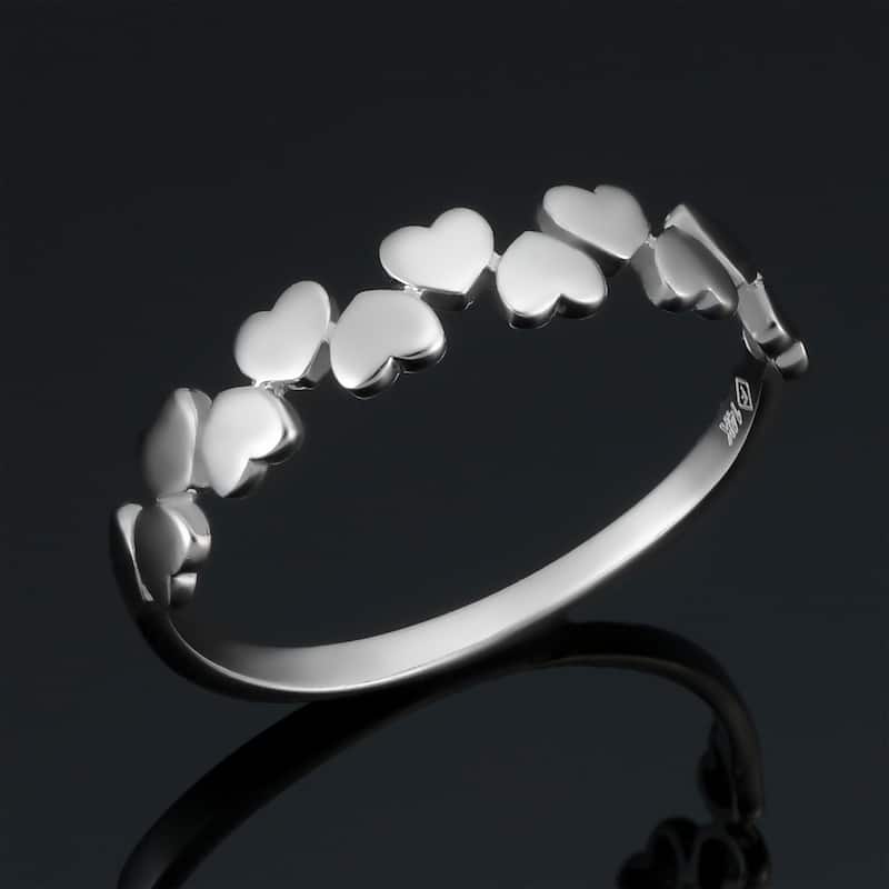 14k White Gold High Polish Hearts Ring (size 4-7)