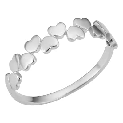 14k White Gold High Polish Hearts Ring (size 4-7)