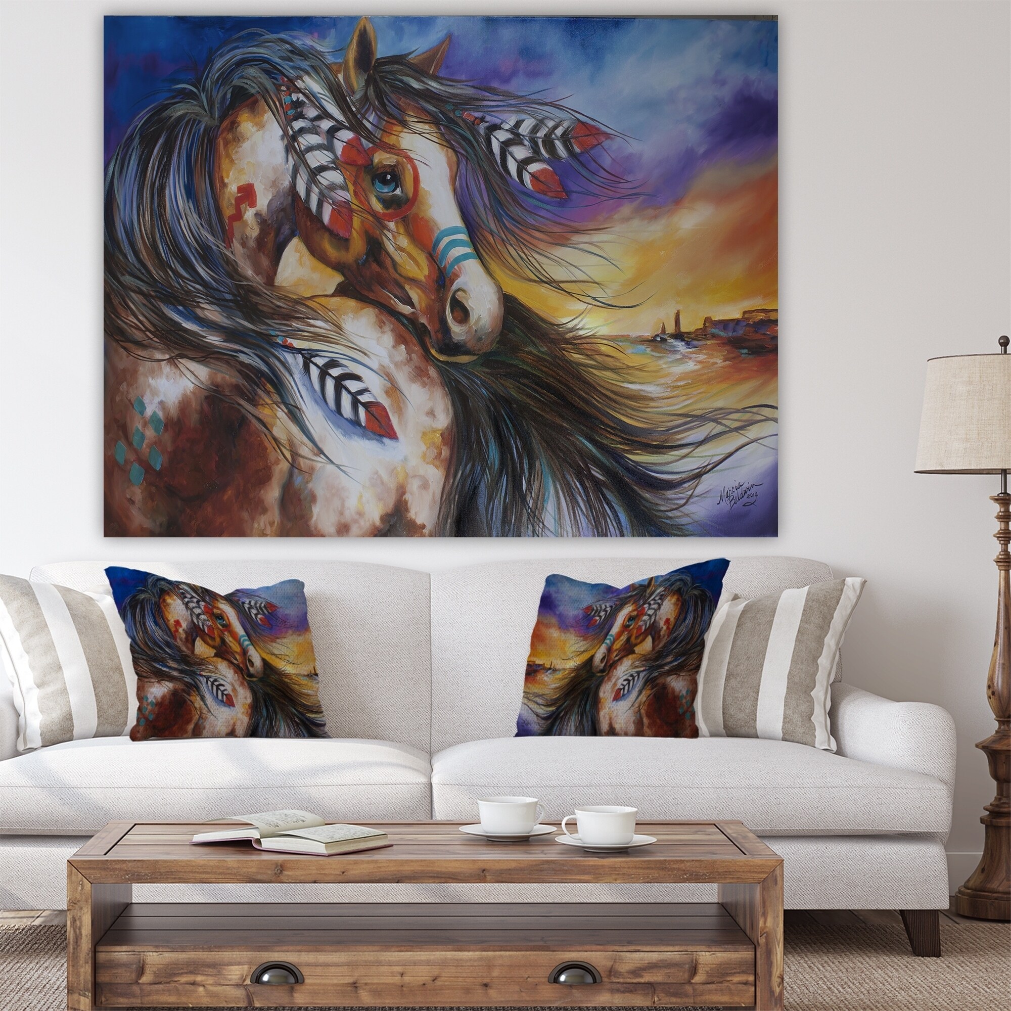 Shop Designart 5 Feathers Indian War Horse Cottage Canvas Wall