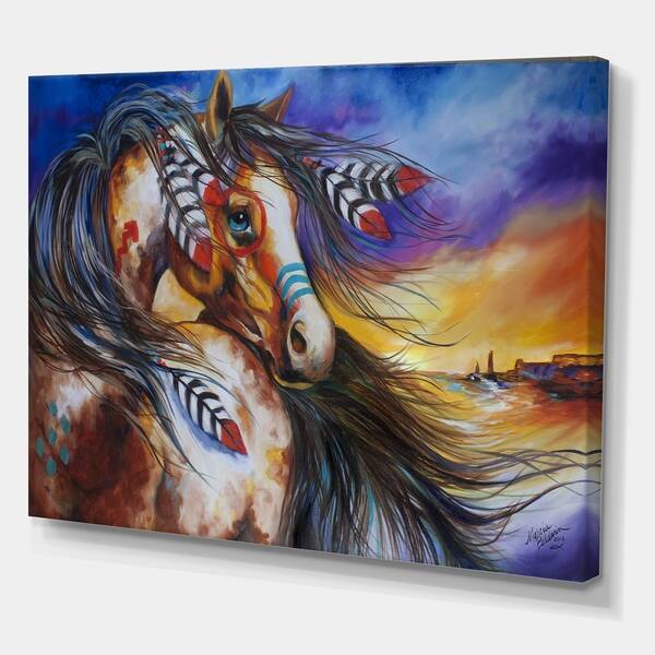Shop Designart 5 Feathers Indian War Horse Cottage Canvas Wall