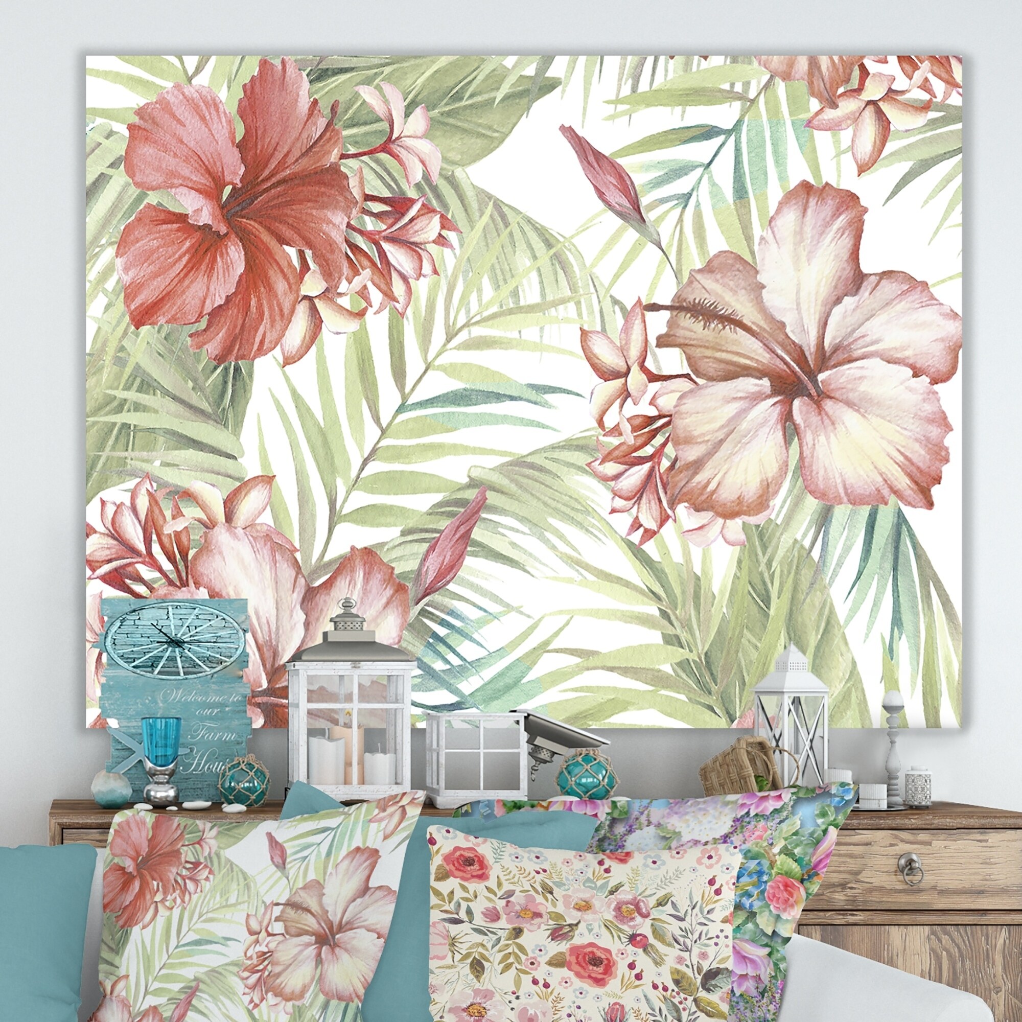 Shop Designart Hibiscus Paradise Cottage Premium Canvas Wall Art