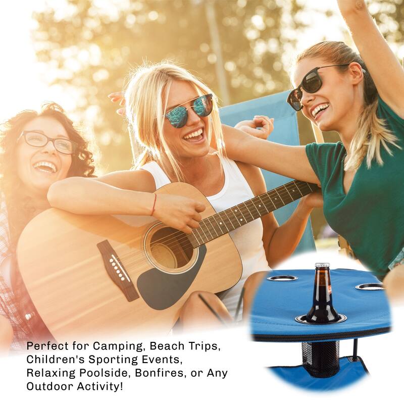 Round 2-Tier Camp Folding Table- 4 Cupholders, Carrying Bag-For Camping, Beach, Picnic, Sporting Events by Wakeman Outdoors
