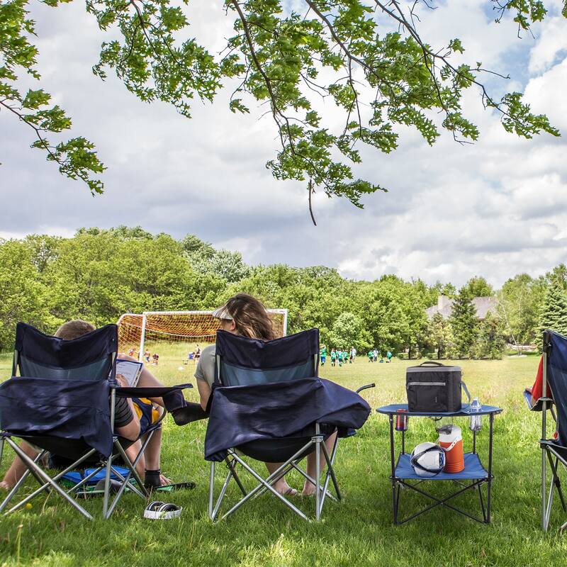 Round 2-Tier Camp Folding Table- 4 Cupholders, Carrying Bag-For Camping, Beach, Picnic, Sporting Events by Wakeman Outdoors
