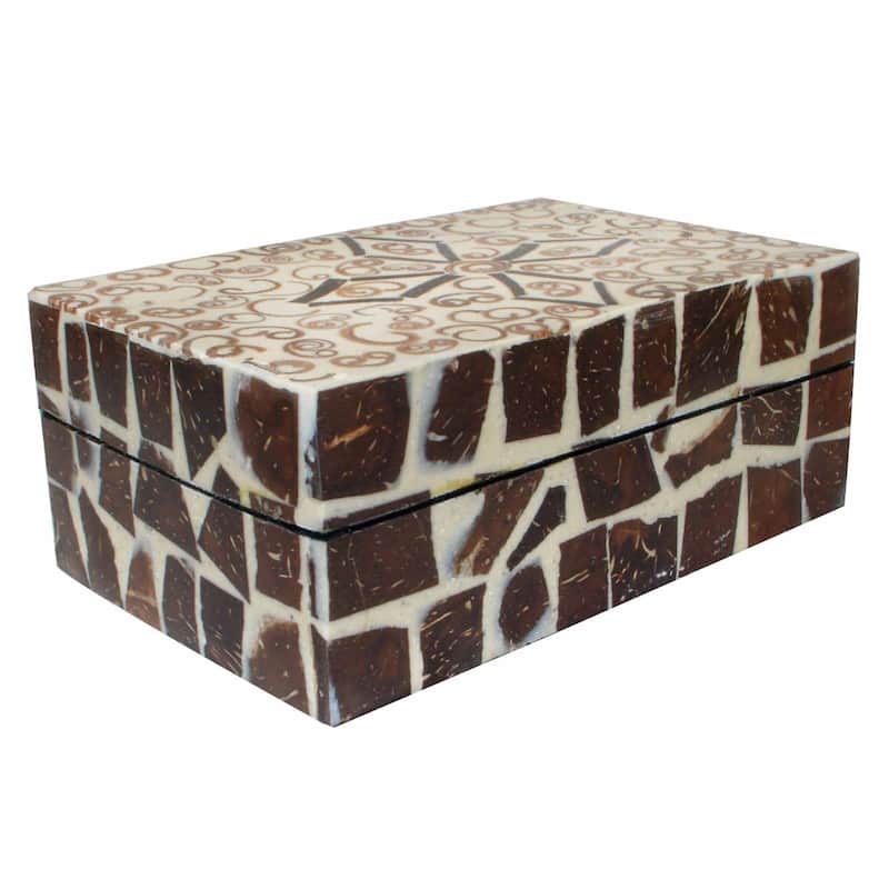Natural Cinnamon & Coconut Shell Box with Lid - 6"