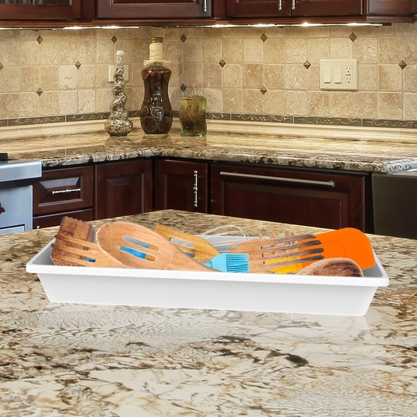 Storage Bin- Plastic Drawer Organizer Tray with Non-Slip Liner for Kitchen, Office or Vanity by Lavish Home. Opens flyout.