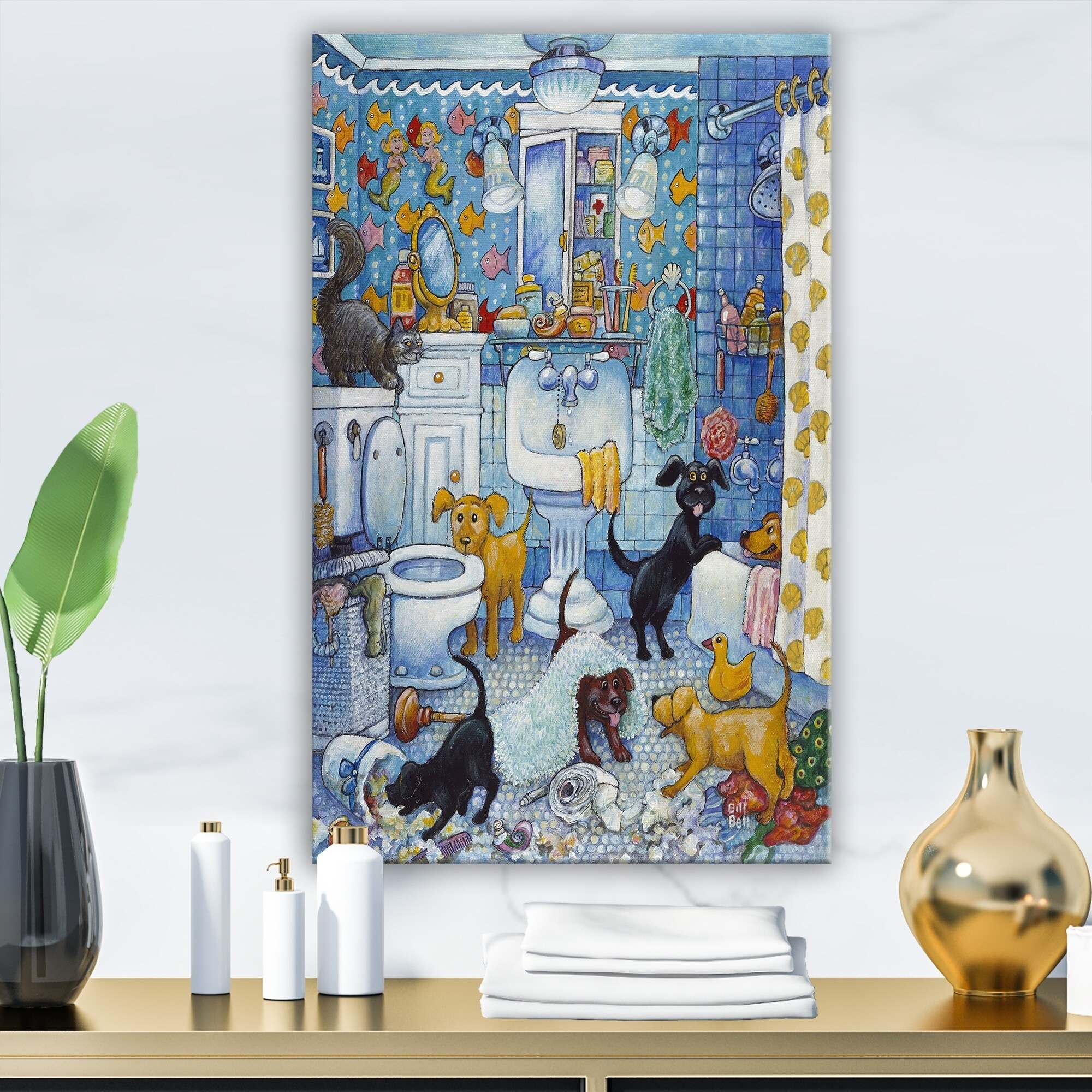 Porch Den More Bathroom Pups Vintage Premium Canvas Wall Vintage Premium Canvas Wall