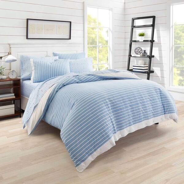 Shop Poppy Fritz Lexington Stripe Blue Duvet Cover Set On Sale