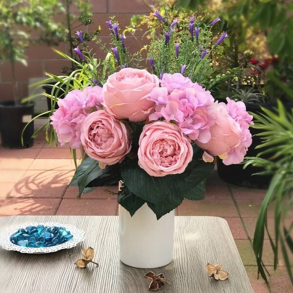 Shop Enova Home Pink Rose and Hydrangea Mixed Faux Flower ...