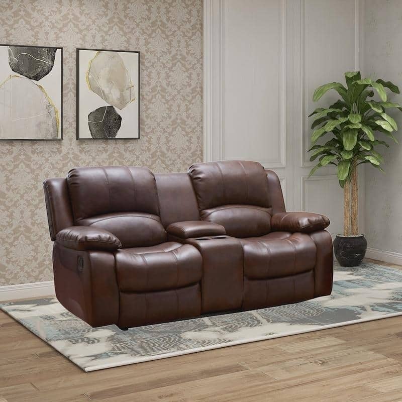 Vanity Art Bonded Leather Manual Reclining Storage Loveseat