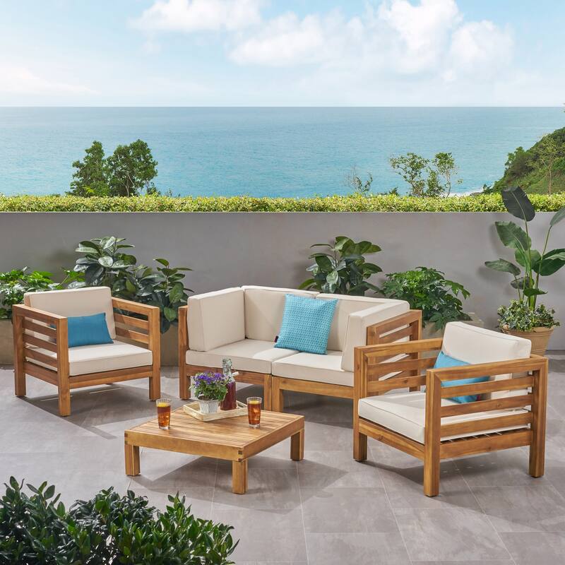 Oana Outdoor 4-seat Acacia Loveseat Chat Set with Cushions by Christopher Knight Home