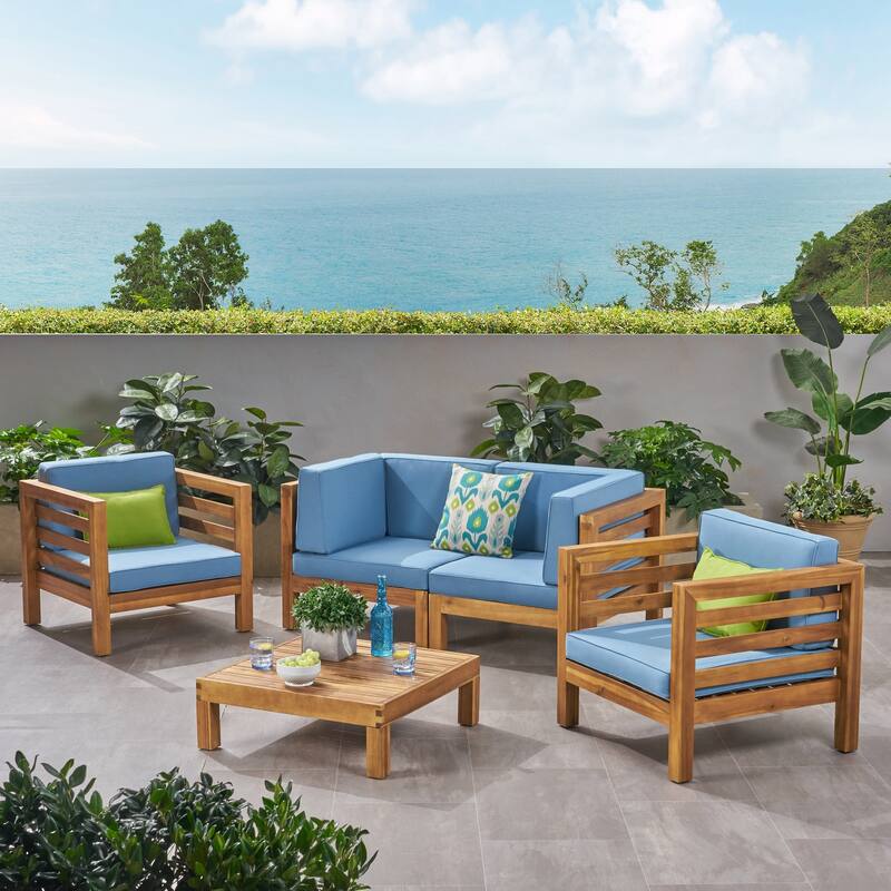 Oana Outdoor 4-seat Acacia Loveseat Chat Set with Cushions by Christopher Knight Home