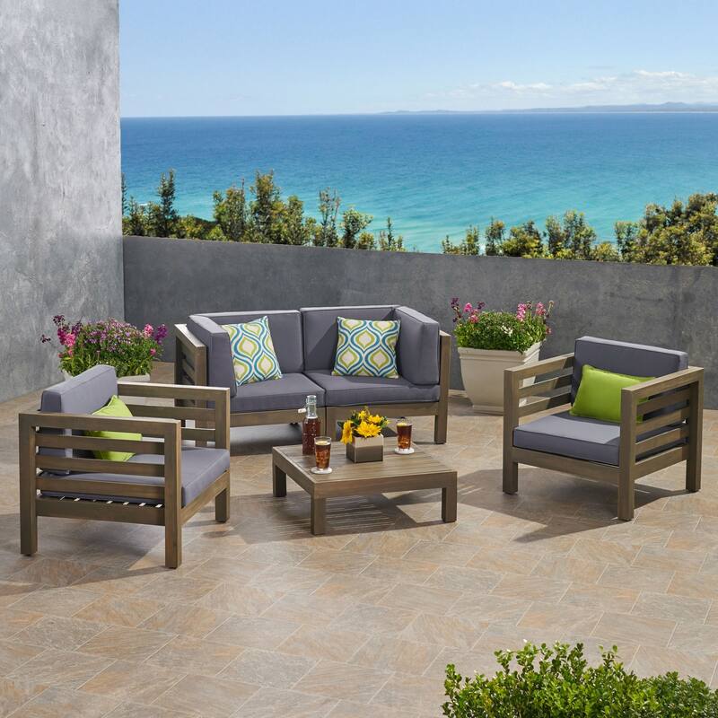 Oana Outdoor 4-seat Acacia Loveseat Chat Set with Cushions by Christopher Knight Home