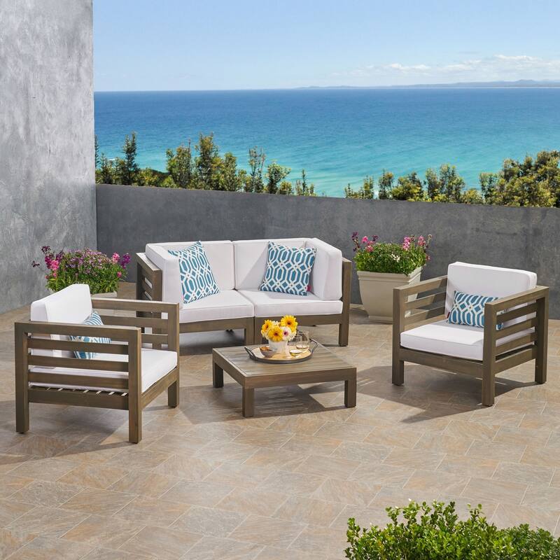 Oana Outdoor 4-seat Acacia Loveseat Chat Set with Cushions by Christopher Knight Home