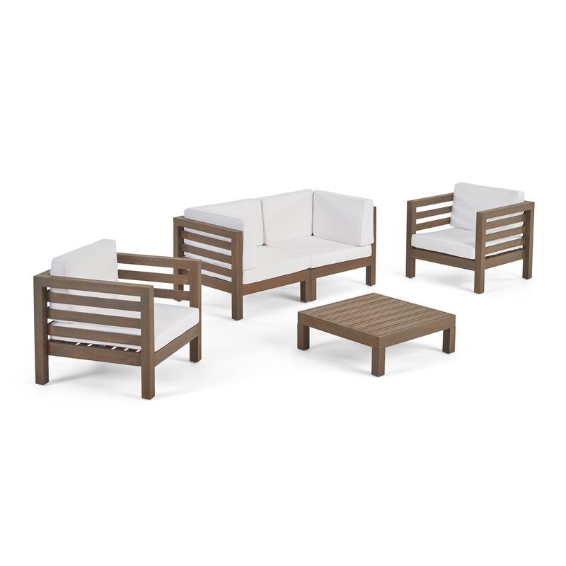 Oana Outdoor 4-seat Acacia Loveseat Chat Set with Cushions by Christopher Knight Home - Gray Finish + White