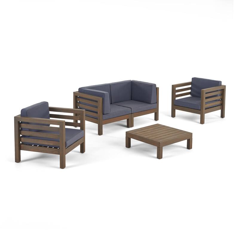 Oana Outdoor 4-seat Acacia Loveseat Chat Set with Cushions by Christopher Knight Home - Gray Finish + Dark Gray
