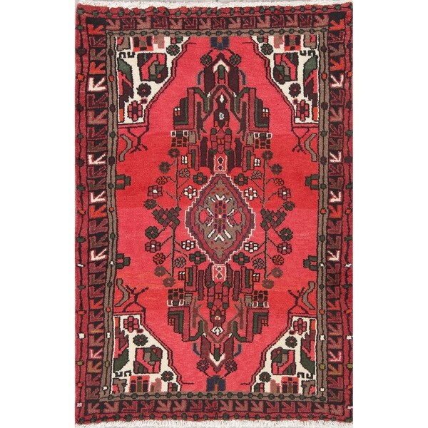 Hamedan Geometric Handmade Wool Persian Oriental Area Rug - 4'6" x 3'0"