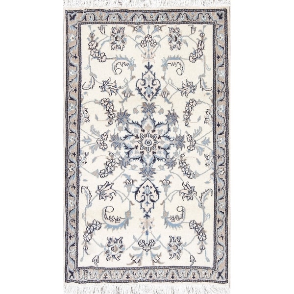 One of a Kind Nain Floral Handmade Wool Persian Oriental Area Rug - 4'7" x 2'9"