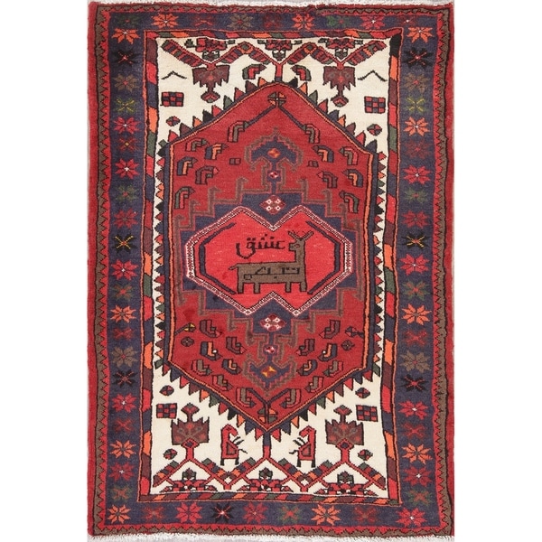 Hamedan Tribal Geometric Handmade Wool Persian Oriental Area Rug - 4'11" x 3'5"