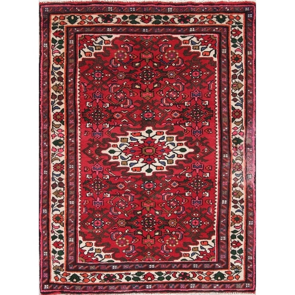 Hamedan Geometric Handmade Wool Persian Oriental Area Rug - 4'9" x 3'7"