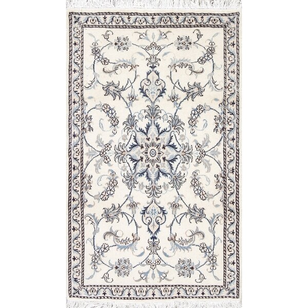 One of a Kind Nain Floral Handmade Wool Persian Oriental Area Rug - 4'9" x 2'10"