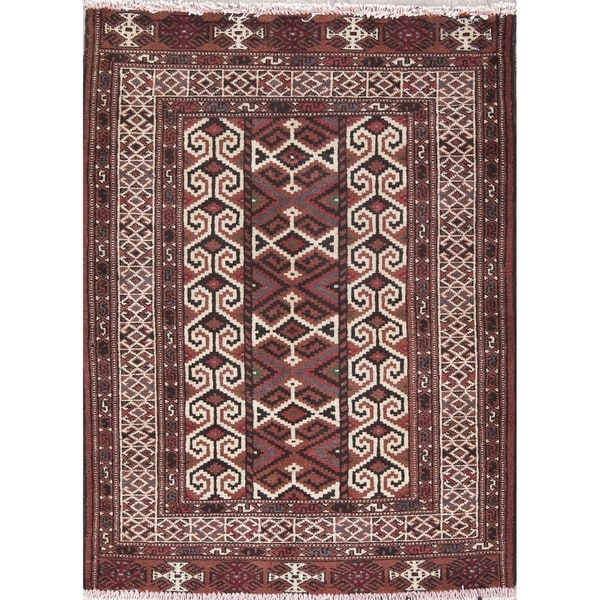 Balouch Geometric Handmade Wool Persian Oriental Area Rug - 3'10" x 2'11"