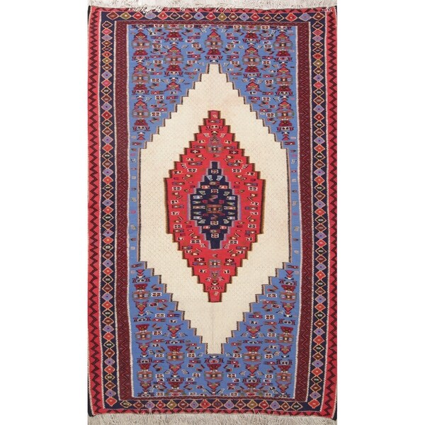 Senneh Geometric Hand-Woven Wool Persian Oriental Area Rug - 7'5" x 4'7"