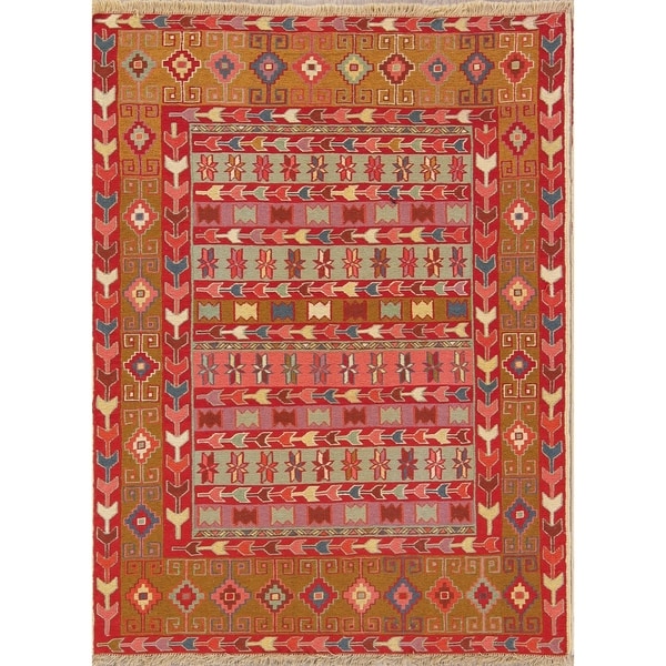 Kilim Shiraz Geometric Hand-Woven Wool Persian Oriental Area Rug - 4'7" x 3'5"
