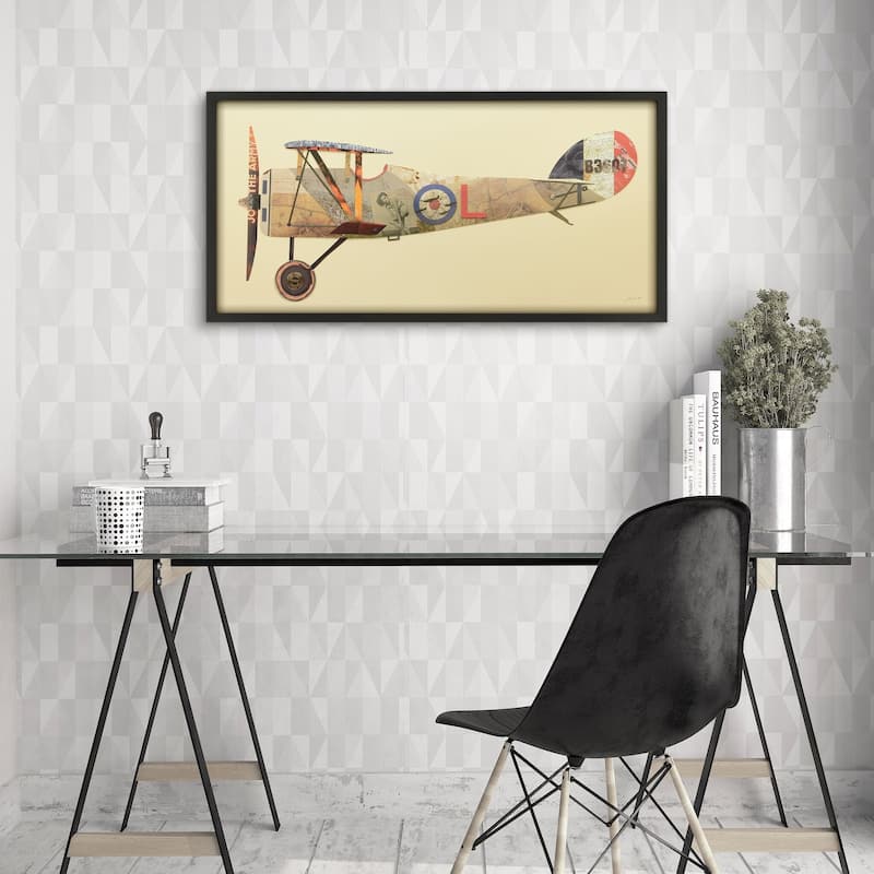 "Antique Biplane #1" Alex Zeng's dimensional collage, under glass & a black shadow box frame