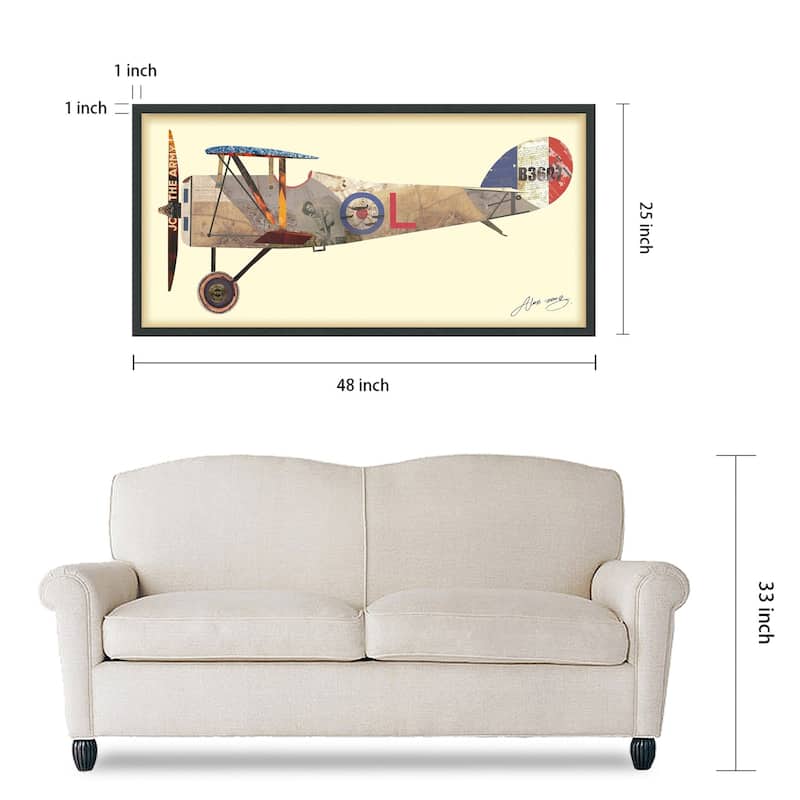 "Antique Biplane #1" Alex Zeng's dimensional collage, under glass & a black shadow box frame