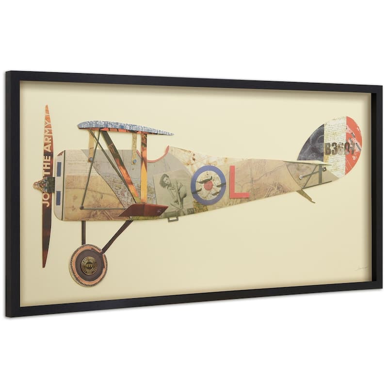 "Antique Biplane #1" Alex Zeng's dimensional collage, under glass & a black shadow box frame