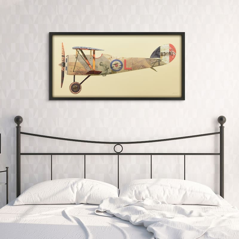 "Antique Biplane #1" Alex Zeng's dimensional collage, under glass & a black shadow box frame