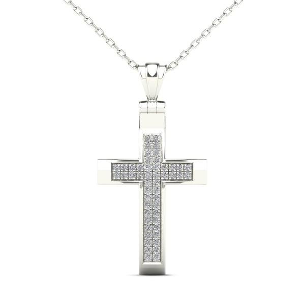 AALILLY 10k White Gold 1/8ct TDW Diamond Cross Pendant Necklace (H-I, I1-I2)