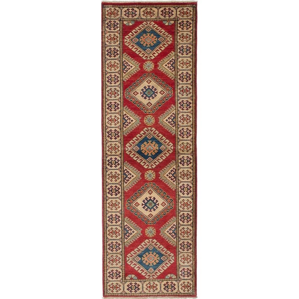 eCarpetGallery Hand-knotted Finest Gazni Cream, Dark Burgundy Wool Rug - 2'9 x 8'9