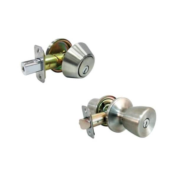 Faultless Tulip Satin Stainless Steel Entry Knob and Single Cylinder Deadbolt Right Handed Faultless Tulip Satin Stainless Steel Entry Knob and Single Cylinder Deadbolt Right Handed