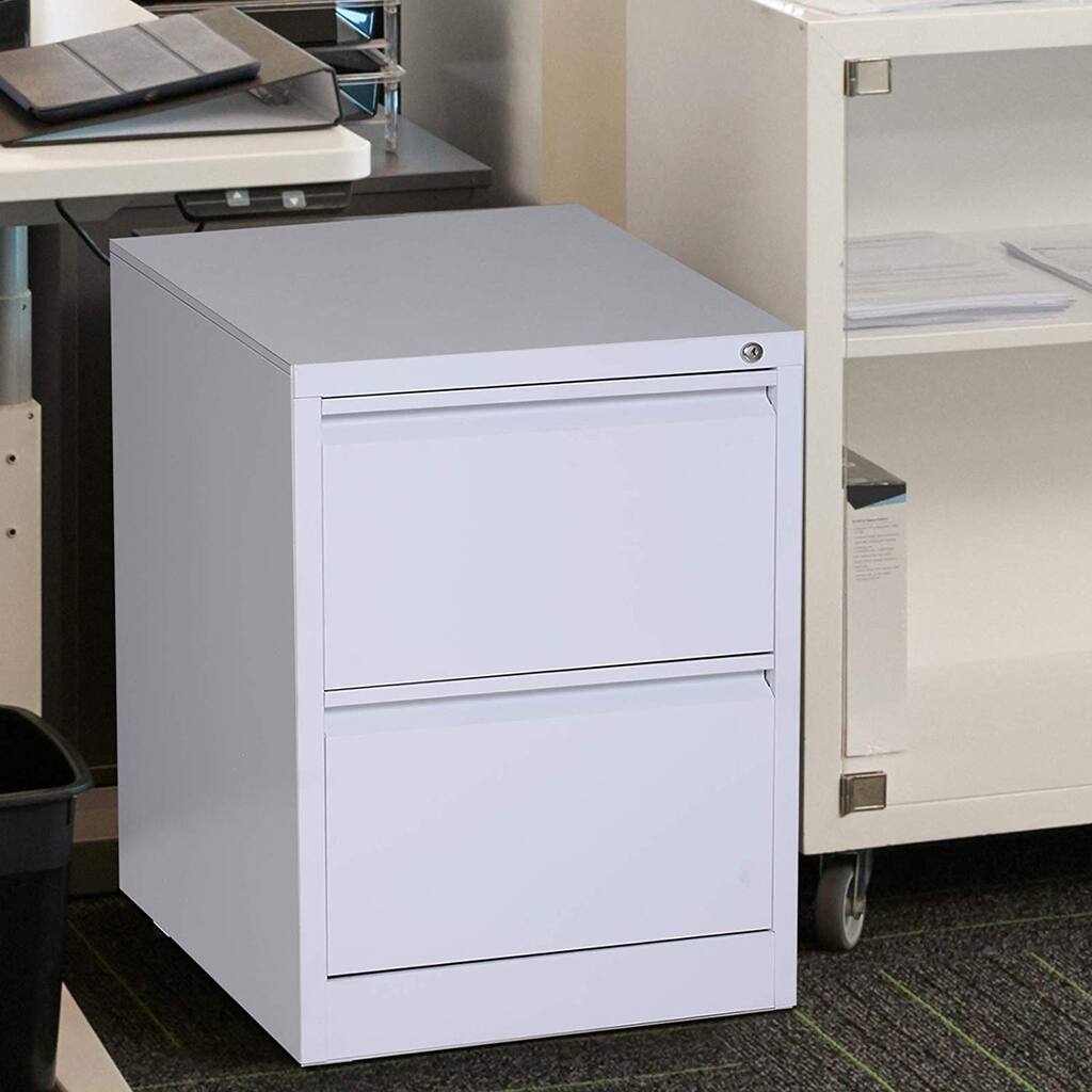 HomCom 28 in Metal 2 Drawer Locking Under Desk Filing Cabinet- White