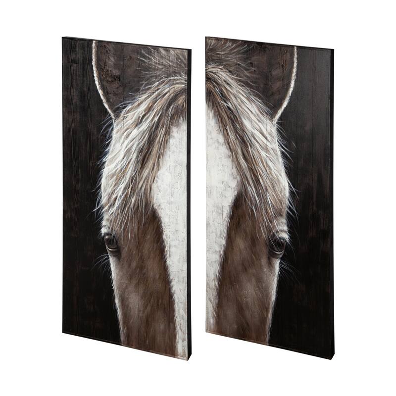 "Equus" Horse Original Hand Painted on Wood Oil Painting (Set of 2) - 60"W x 60"H x 1.5"D