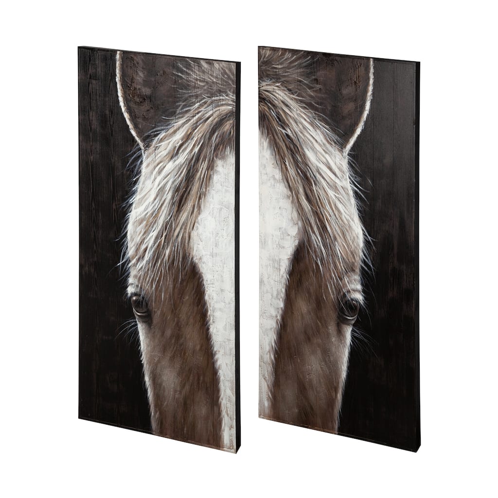 "Equus" Horse Original Hand Painted on Wood Oil Painting (Set of 2) - 60"W x 60"H x 1.5"D
