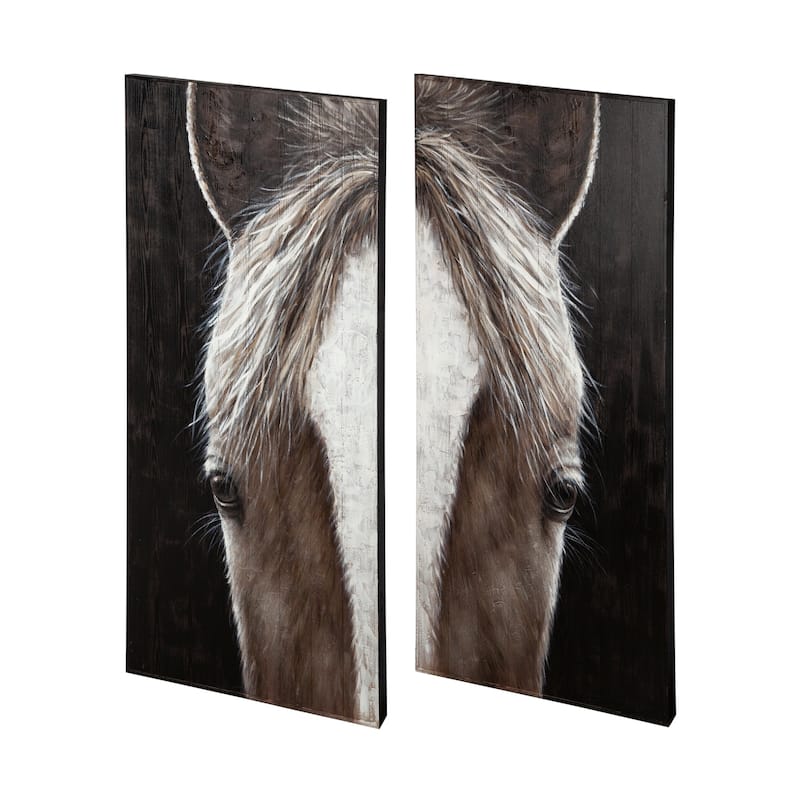 "Equus" Horse Original Hand Painted on Wood Oil Painting (Set of 2) - 60"W x 60"H x 1.5"D