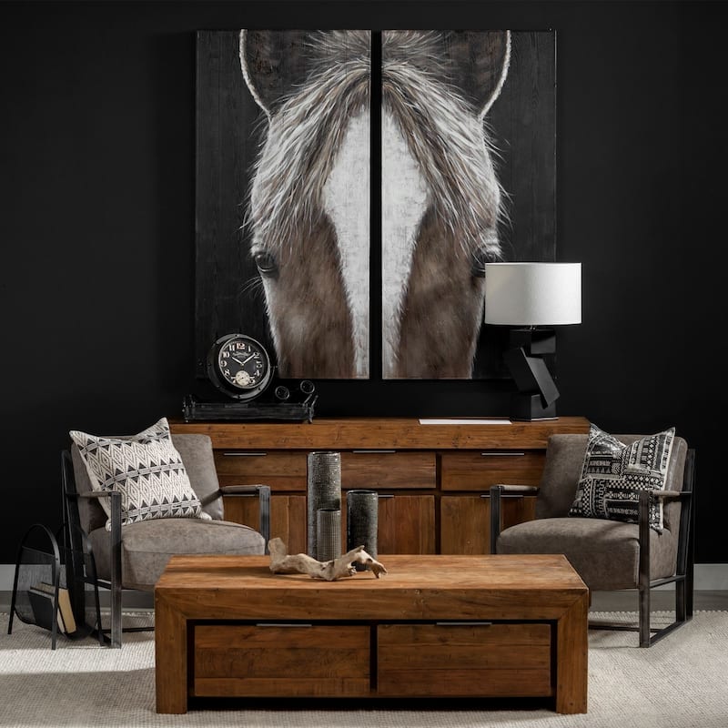 "Equus" Horse Original Hand Painted on Wood Oil Painting (Set of 2) - 60"W x 60"H x 1.5"D
