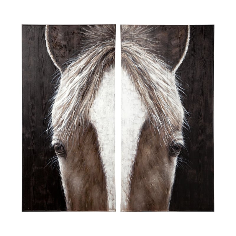 "Equus" Horse Original Hand Painted on Wood Oil Painting (Set of 2) - 60"W x 60"H x 1.5"D