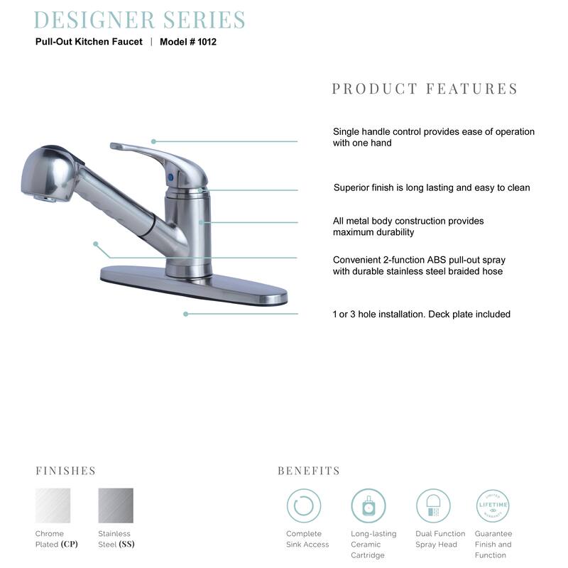 Laguna Brass 1012 Classic Single Handle Pull-Out Spray Kitchen Sink Faucet
