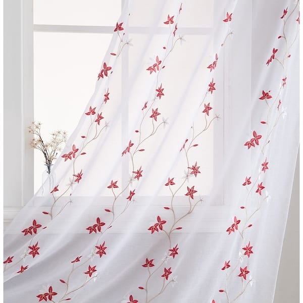 Emma Floral Embroidered Semi Sheer Voile Window Curtain Drapery Grommet Top Panels For Bedroom Living Room Set Of 2 Overstock 27795971