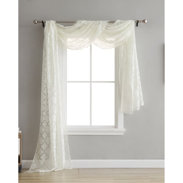 Lattice Sheer Voile Burnout Long Window Scarf Valance 54 W x 216 L Inch 56 x 216 Sheer Window Scarf Bed Bath Beyond 27795972