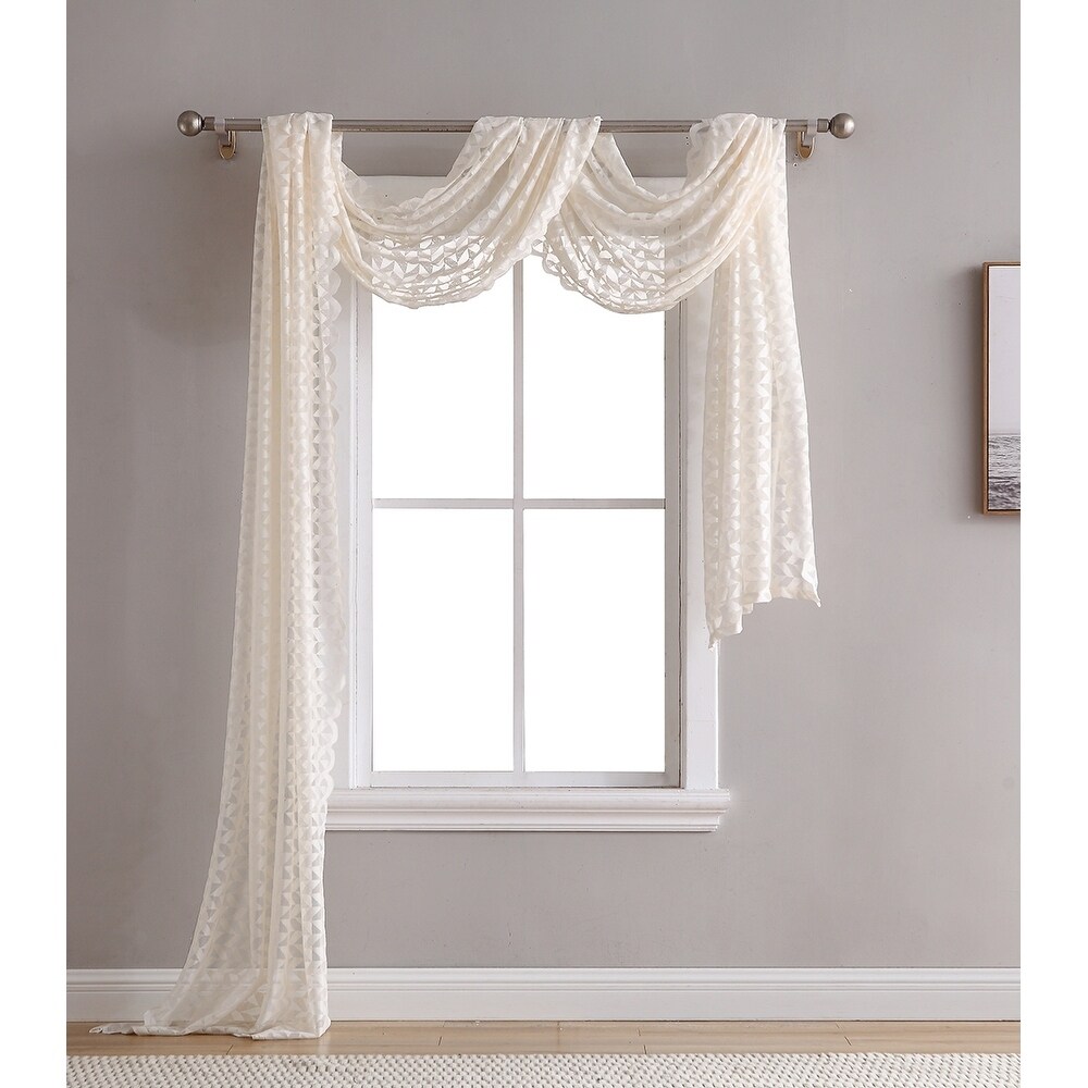 Silver Grey HLC.ME Herringbone Lace Semi Sheer Window Curtain Swag Scarf 38 W x 216 L Inch 