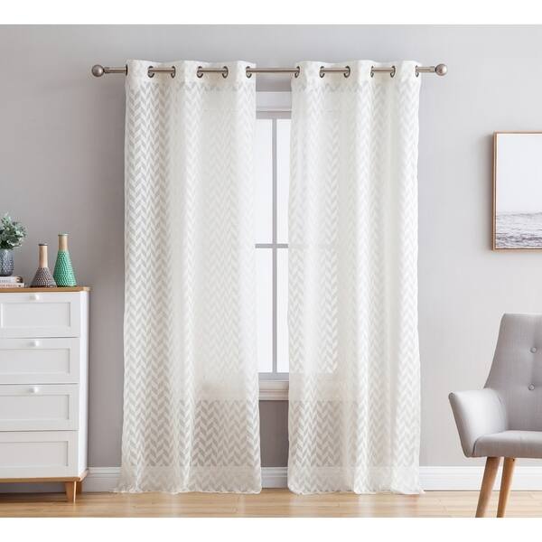 Herringbone Lace Thick Semi Sheer Premium Grommet Top Window Curtain Panels For Kids Room Bedroom Set Of 2 Panels Overstock 27795979