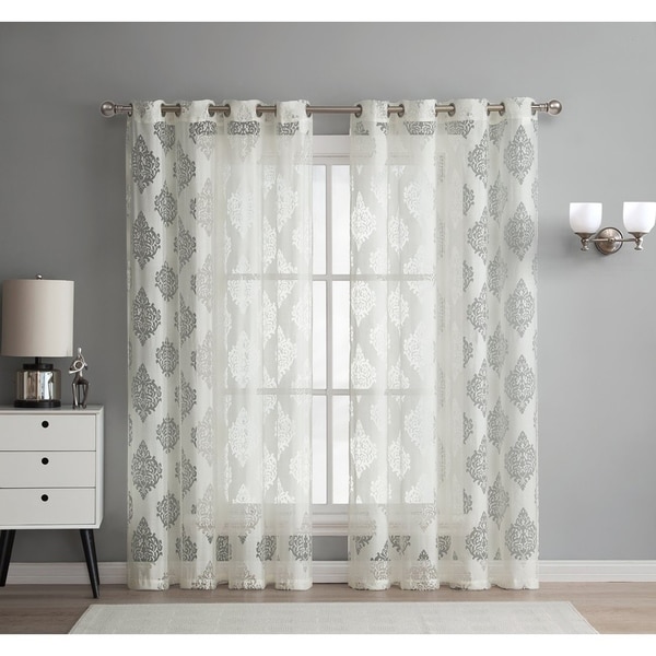 Adel Damask Burnout Window Sheer Voile Curtain Grommet Top Panels