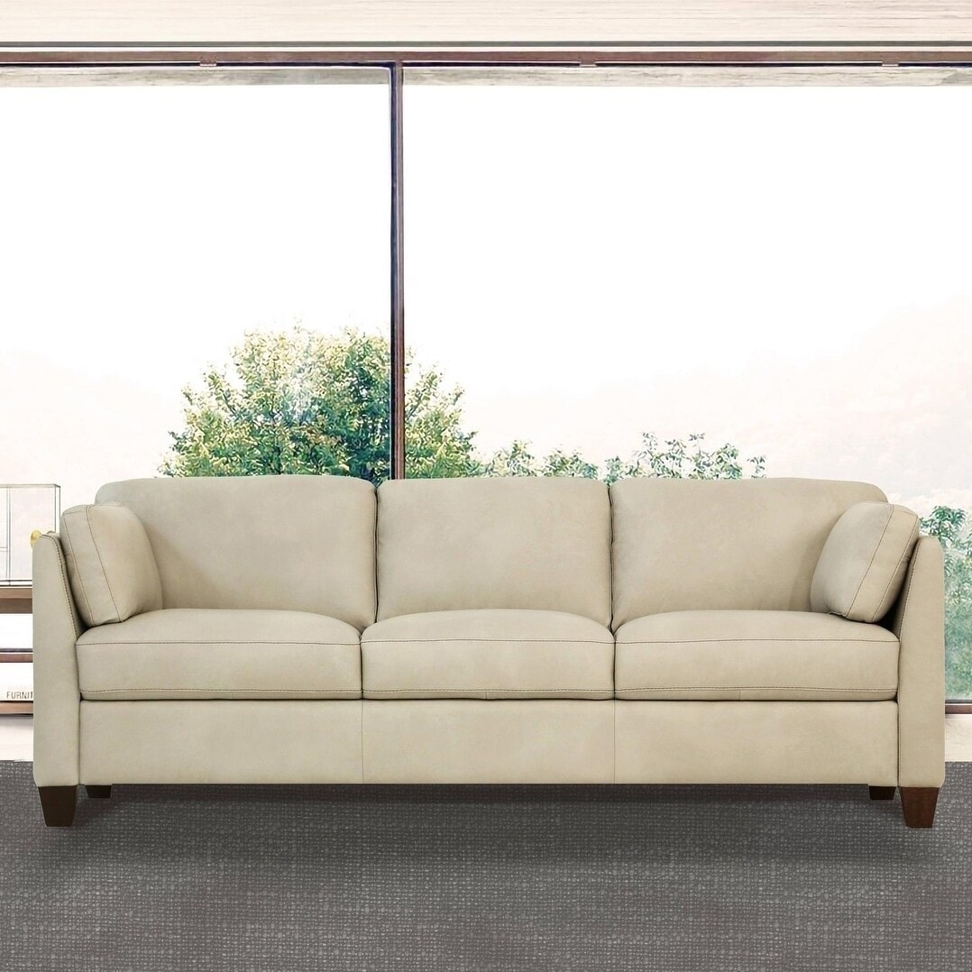 Copper Grove Dimnat Dusty White Leather Sofa On Sale Overstock 27799012